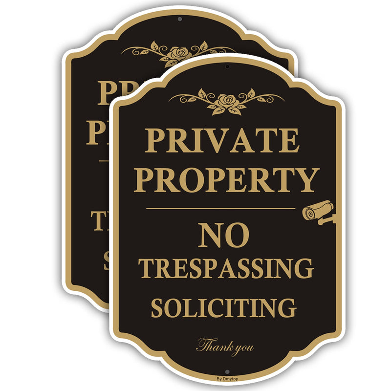 Private Property Sign No Trespassing Sign, No Soliciting Signs, CCTV IP Camera Video Surveillance Warning Metal Signs, 14 x 10 Inches Rust Free Aluminum Metal, 2 Pack