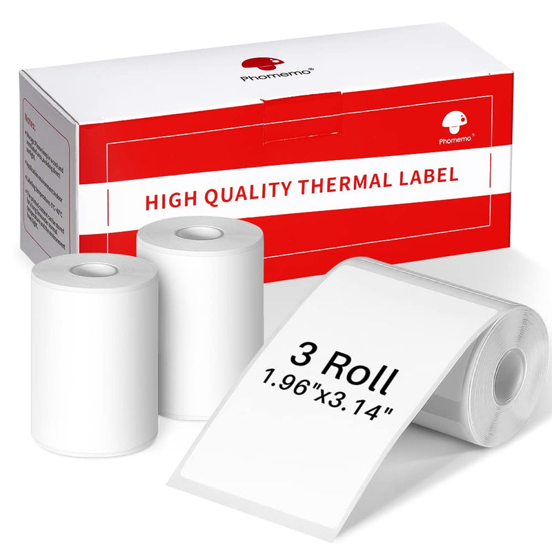 Phomemo 3 Roll 1.96" x 3.14" Multi-Purpose Thermal Label Compatible with M110/M220/M108/M250/M260/ M150/ M120/M200/M221 Printer,100 Labels/Roll,for Barcode,Name,Address,Labeling,Mailing,Business White 1.96'' x 3.14'' (50mm x 80mm)