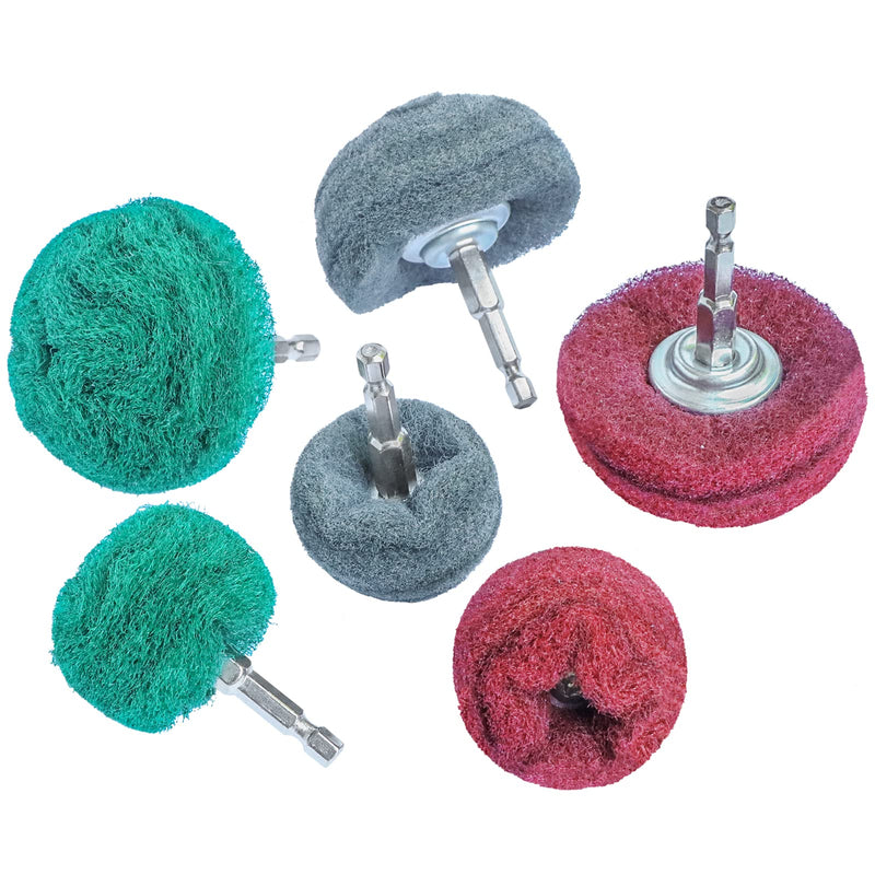 [Australia - AusPower] - 6PCS Non Woven Abrasive Buffing Polishing Wheel Drill Attachment Set,Scouring Pads Power Scrubber Cleaning Kit, Power-Operated Abrasive Wheels? Green red Gray) 1/4 Shank 