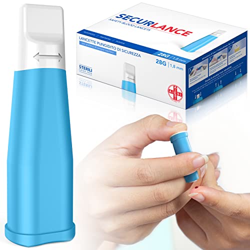 AIESI Sterile Disposable Lancets with Safety System and Retractable Stainless Steel Tip Needle 28G Securance (Pack of 100)