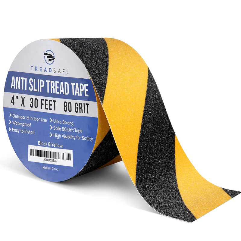 Anti Slip Safety Tape for Steps - Black and Yellow Grip Tape, Caution Tape Adhesive Step Tape, Hazard Grip Tape, Stairs Safety Tape (4" x 30 FT Roll) Caution Tape 4" x 30 FT Roll