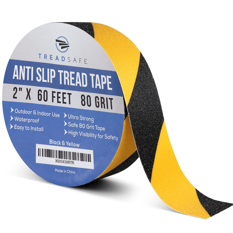 Anti Slip Safety Tape for Steps - Black and Yellow Grip Tape, Caution Tape Adhesive Step Tape, Hazard Grip Tape, Stairs Safety Tape (2" x 60 FT Roll) Caution Tape 2" x 60 FT Roll