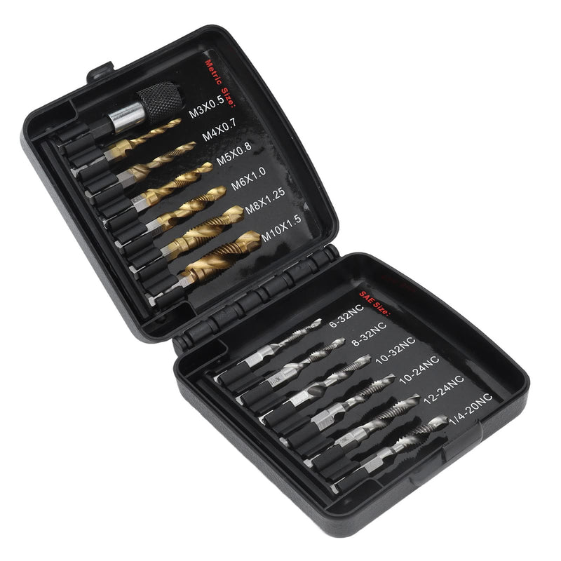 [Australia - AusPower] - Tapping Bits Set, High Hardness Combined Tap Drill 13Pcs HSS with Fast Change Adapter for Drilling for Metal 