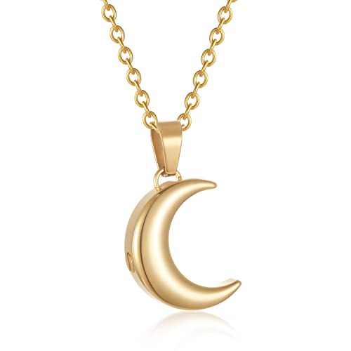 Crescent Moon Cremation Urn Necklaces for Ashes Stainless Steel Cremation Jewelry Keepsake Urn Necklace for Human Pet Ashes Memorial Jewelry Funeral Jewelry for Women Men Gold
