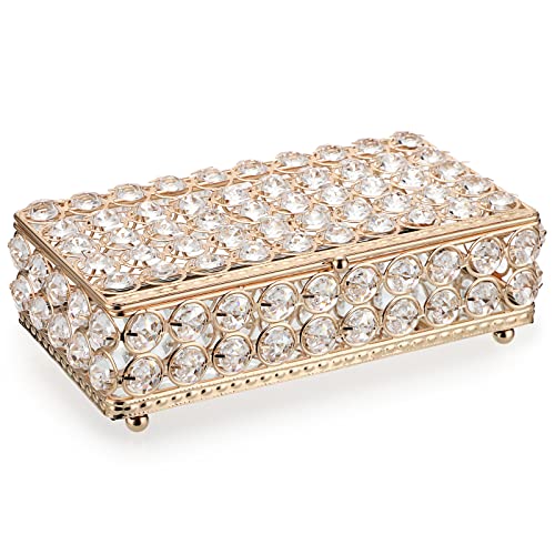 ELLDOO Crystal Jewelry Box Rectangle Trinket Organizer Earrings Rings Box Treasure Box Storage Home Decor Accent Decorative Box with Lid for Valentine Wedding Christmas Birthday Gift, Gold