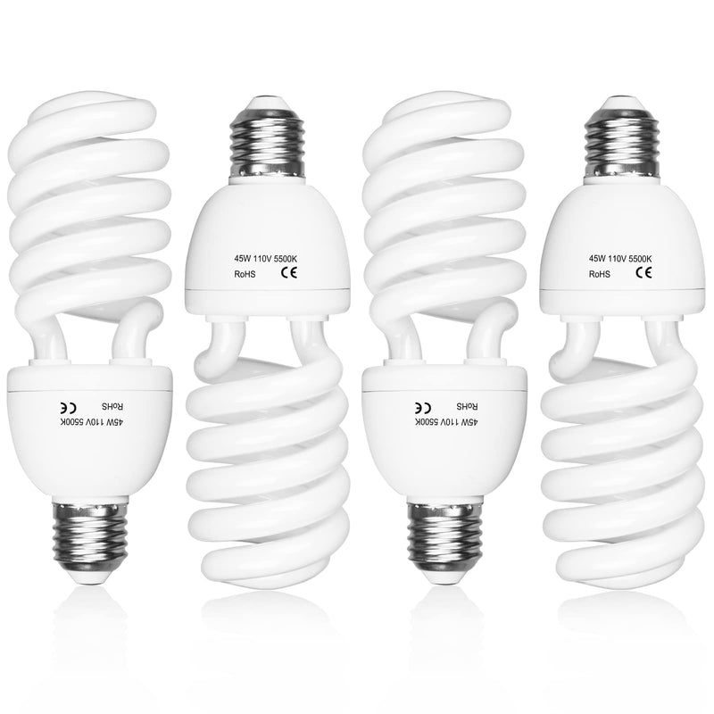 EMART Full Spectrum Light Bulb, 4 x 45W 5500K Spiral CFL Daylight for Photography Photo Video Studio, Softbox Lighting Kit, Household Use, Portrait Shooting White(4 Pack) 4 Count(Pack of 1)