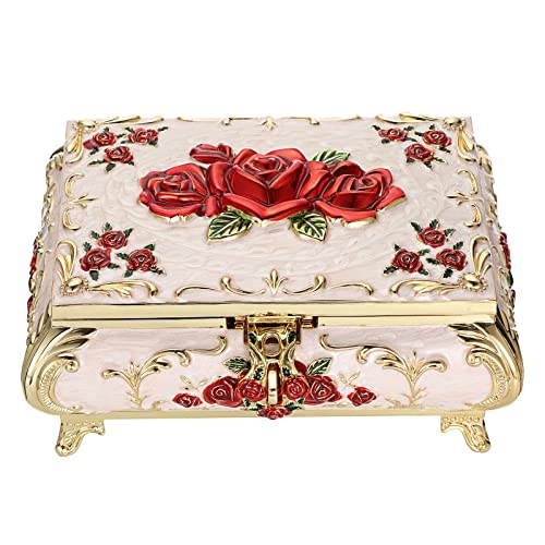 Hipiwe Vintage Metal Jewelry Box for Earrings Necklace Bracelet Organizer Large Beige