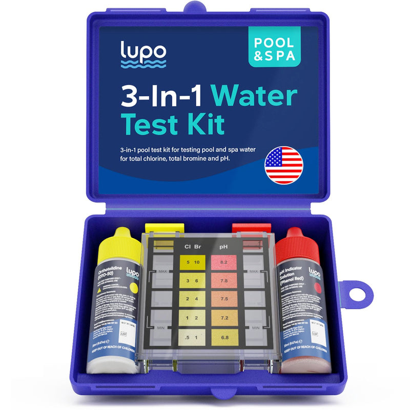 Lupo 3-in-1 Pool Test Kit | Pool Testing Kit for Residential Swimming Pools & Spas for Testing Total Chlorine, Total Bromine & pH | Pool Chemical Test for Quick & Accurate At-Home Pool Water Testing 3-in-1 Test Kit