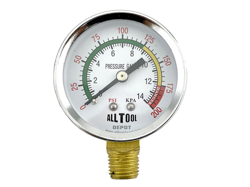 [Australia - AusPower] - 2" Air Pressure Gauge Lower Side Mount 1/4" NPT 2" Dial - 0 to 200 PSI (Color Coded) 2" Dail/0-200Psi 1/4"NPT Lower Mount (Color Code) 