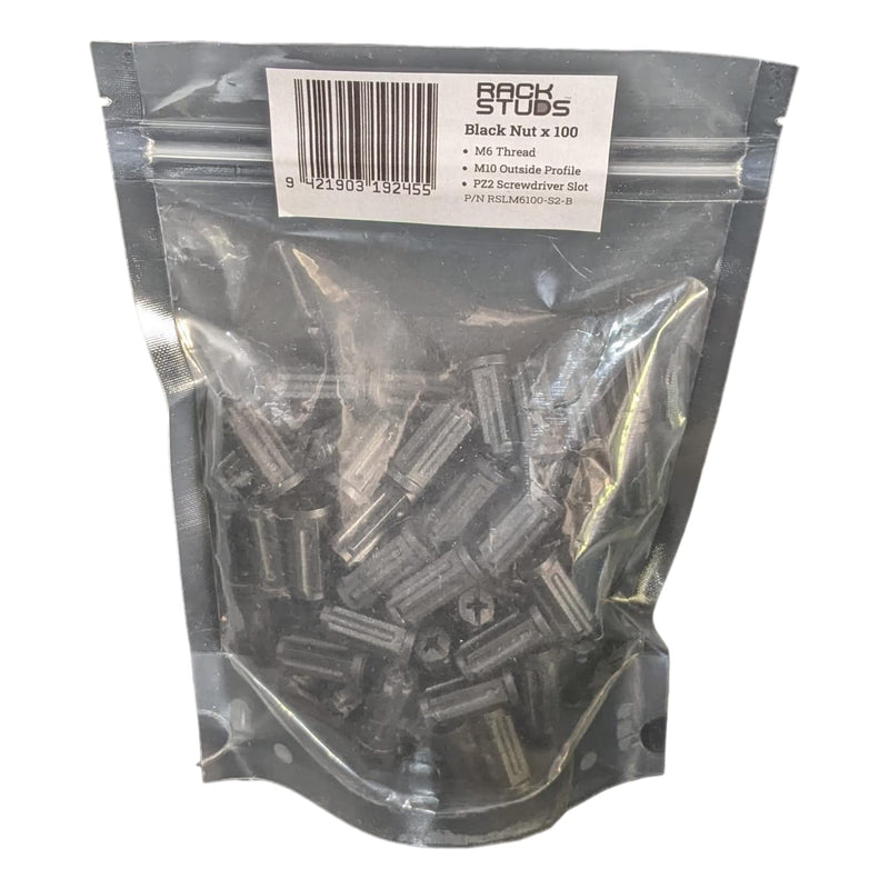 [Australia - AusPower] - Rackstud M6 Nut 100-pack - Replacement for Traditional Cage Nuts, Fits All Series II Including New Duo, Glass Reinforced Nylon for Durability & Secure Hold, Easy Server Rack Installation, Black 