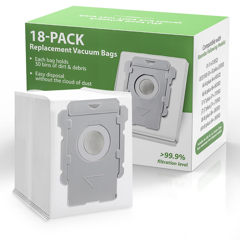 [Australia - AusPower] - 18 Pack Vacuum Bags for iRobot Roomba i7 i7+ i8 i8+ i3 i3+ i4 i4+ j7 j7+ j9+ s9 105 405 505 705 Combo, i, s, j, 100, 400, 500, Max 705 Combo Vac Series, All Clean Base Automatic Dirt Disposal Bags 18 Pack 
