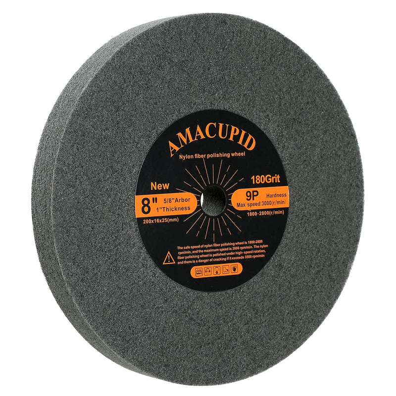 Deburring Wheels, Nylon Fiber Buffing Wheel 8 inch 9P Hardness. Polishing Stainless Steel, etc. Silicon Carbide Abrasive. for Bench Grinder Polishing Machine. 5/8 inch Arbor, 180 Grit