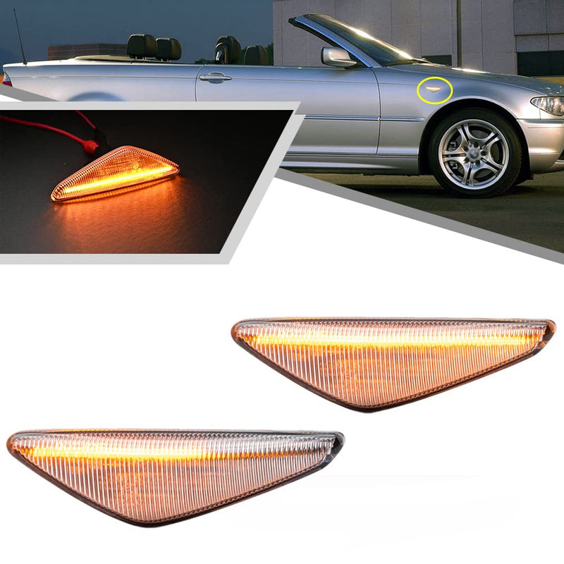 [Australia - AusPower] - 2Pcs Dynamic Blink Amber LED Side Marker Light For BMW 3 Series E46 Coupe Convertible LCI 323Ci 325Ci 328Ci 330Ci 2004-2006 Fender Turn Signal lights Clear Lens 