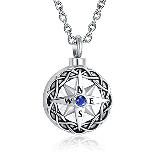 NanMuc Nautical Compass Cremation Jewelry for Ashes Urn Necklace Memorial Ash Pendant Keepsake Jewelry Dad Brother Bereavement Gifts