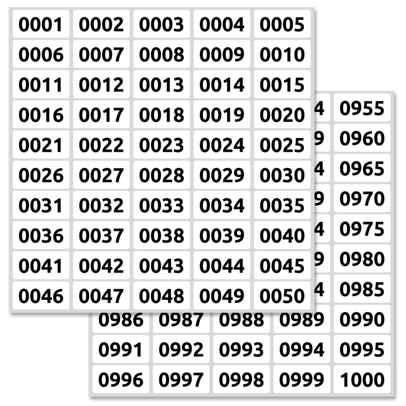 (3 Sets) 1-1000 Consecutive Number Inventory Labels Stickers Sheets, 1.5" x 0.75" (3 Sets) 0001 - 1000
