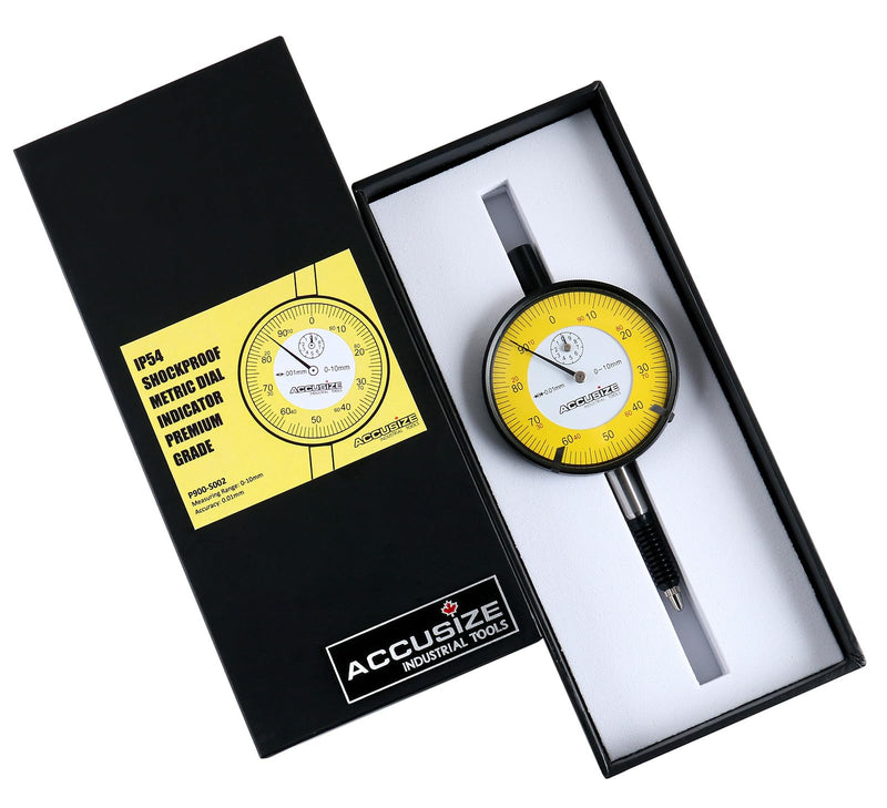 [Australia - AusPower] - Accusize Industrial Tools 0-1mm x 0.01mm Plain Back IP54 Shockproof Metric Dial Indicator Premium Grade, P900-S002 