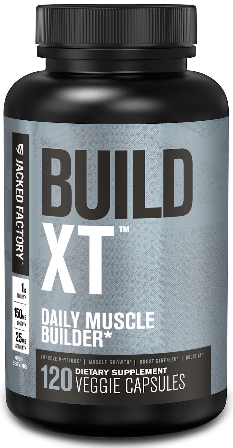 Jacked Factory Build-XT Daily Muscle Builder & Performance Enhancer - Muscle Building Supplement for Muscular Strength & Growth | Trademarked Ingredients Peak02, ElevATP, & Astragin - 120 Veggie Pills 120 Count (Pack of 1)