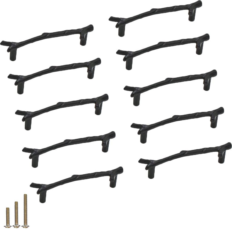 10pcs Vintage Tree Twig Branch Cabinet Knobs Pulls Handles,Zinc Alloy Drawer Pull Handle for Farmhouse Cabin Mountain House Kitchen Cupboard Dresser (Hole Distance 5" / 10 Pack, Black) 5" Hole Distance