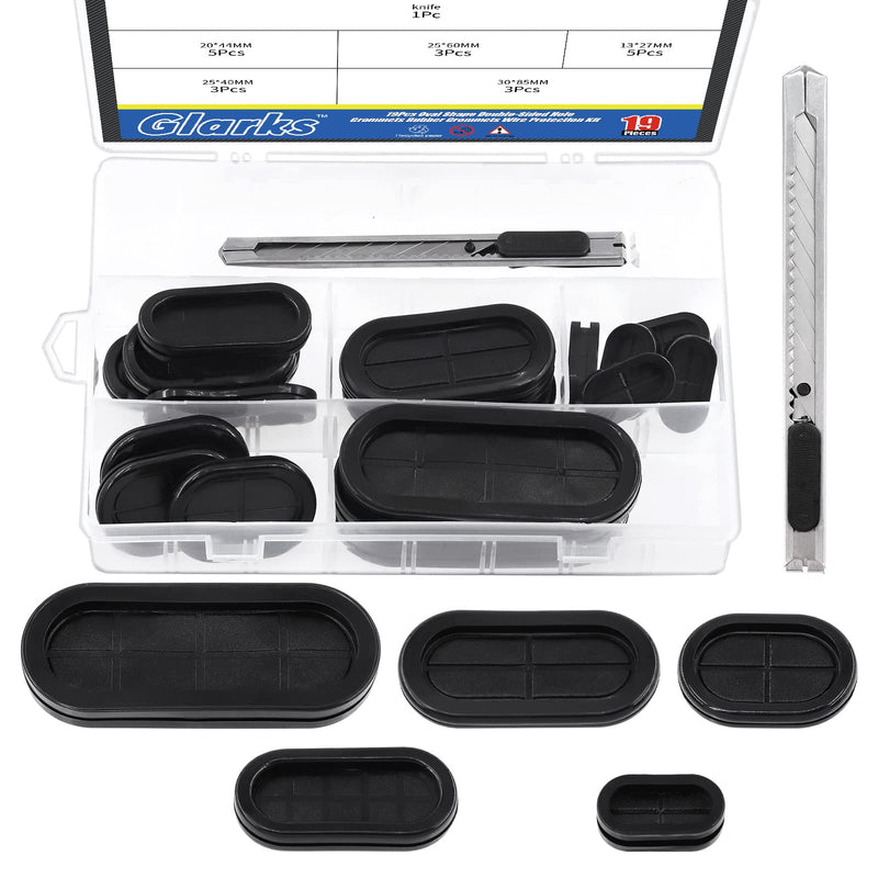 [Australia - AusPower] - Glarks 20Pcs Oval Closed Rubber Grommet Assortment, 5 Size Double Sided Rubber Grommets Firewall Hole Plug Set Electrical Wire Gasket with 1Pc Retractable Knife for Wire, Plug, Automotive, Plumbing 20Pcs Oval Rubber Grommet 