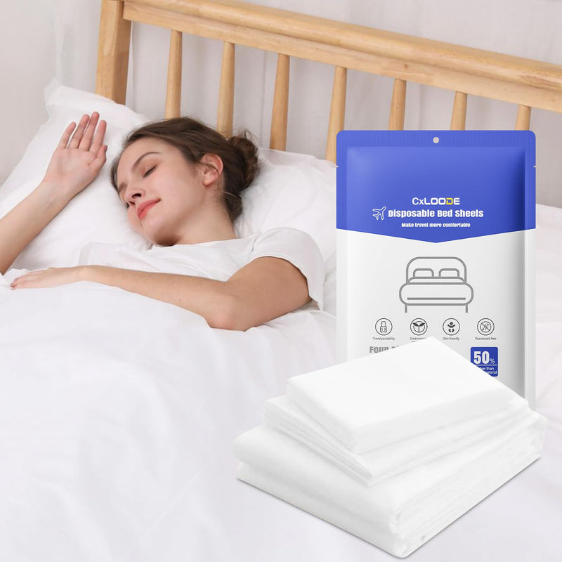 [Australia - AusPower] - 4 PCS Disposable Bed Sheet Queen Size, Travel Sheet for Hotel, Disposable Sheet for Travel Bedding Cover Portable Sheet with 1 Quilt Cover, 1 Sheet and 2 Pillowcase for Travel Business Trip Spa Hotel 