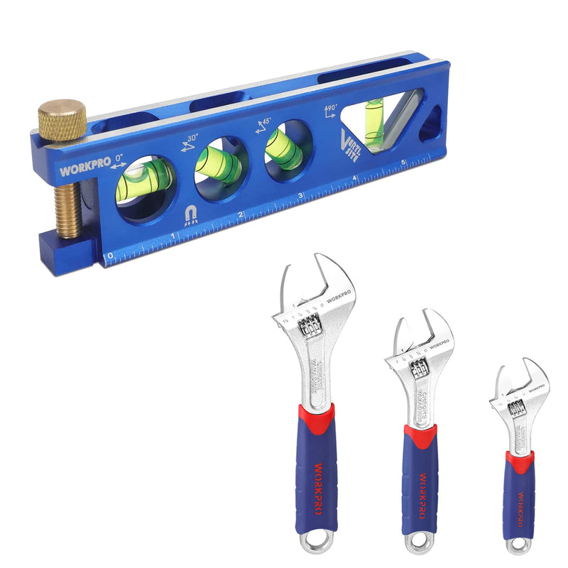 [Australia - AusPower] - WORKPRO Torpedo Level & WORKPRO 3-piece Adjustable Wrench Set 