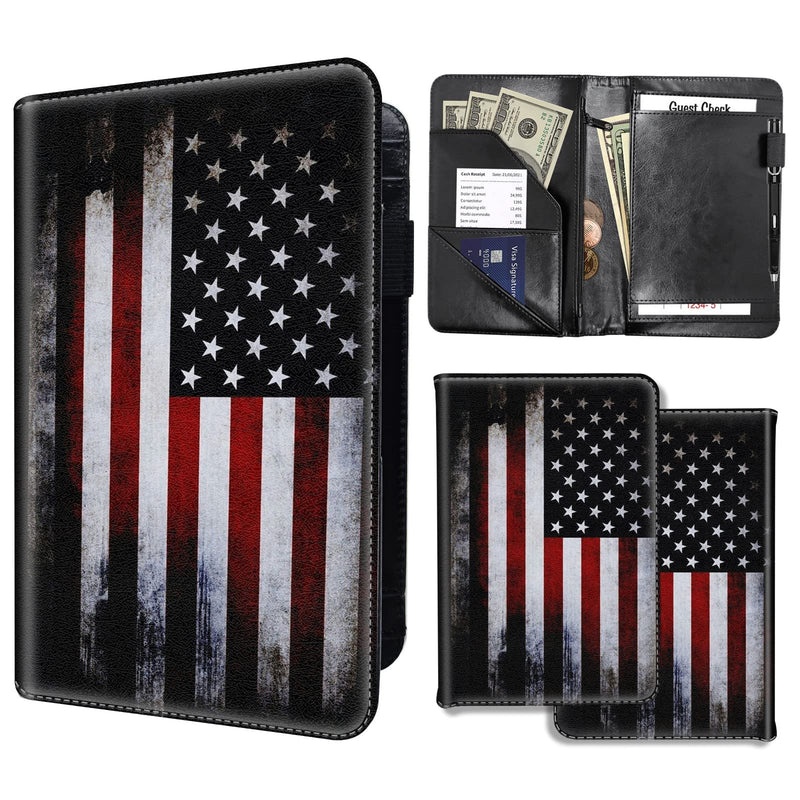 [Australia - AusPower] - Server Books for Waitress,PU Leather Waiter Book Server Wallet with Zipper Pocket,Cute Waitress Book&Waitstaff Organizer with Money Pocket Fit Server Apron,American Flag  American Flag 