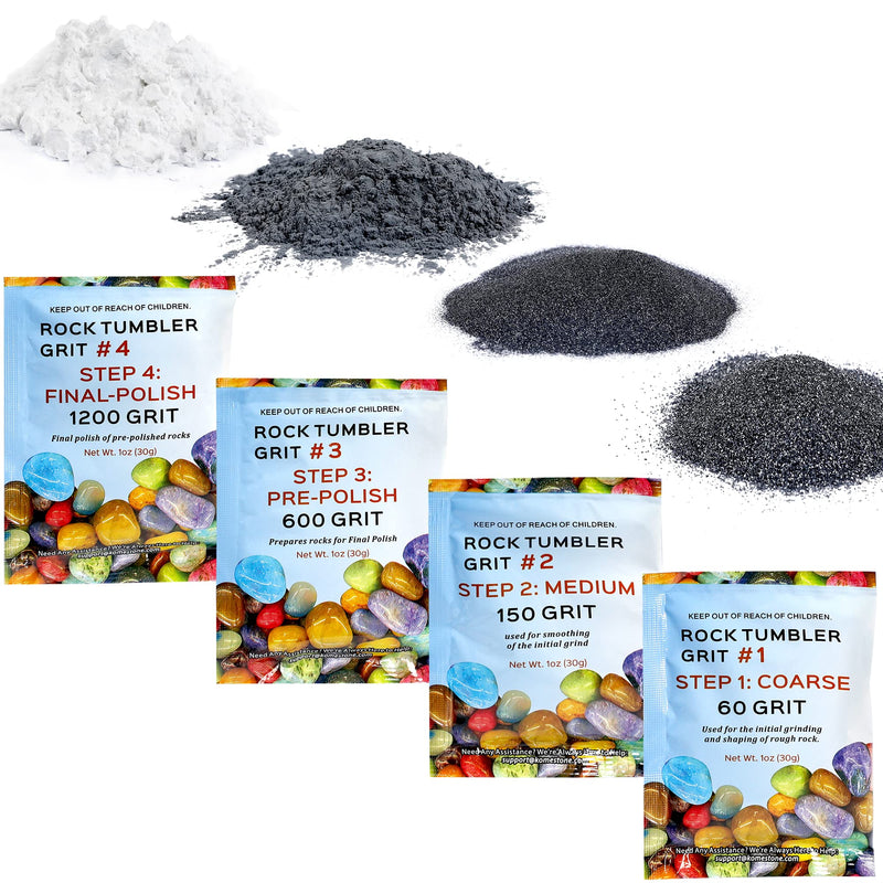 [Australia - AusPower] - Rock Tumbler Grit and Polish Refill Kit - 4 Bags Sample Pack, 4-Step Tumbling Refill Media Kit, Works with Any Rock Polisher, Rock Tumbler Supplies 