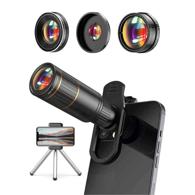 [Australia - AusPower] - Phone Camera Lens Kit 4 in 1, COSULAN Attachment Lens for SmartPhone, 22X Telephoto Lens, 205° Fisheye Lens, 4K HD 0.67X Wide Angle Lens, 25X Macro Lens, Compatible with all iPhones and Android Phones 4 in 1 Lens Kit 