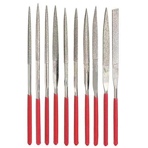 Mesee 10 Pieces Mini Diamond File, 2 x 100 mm Micro Diamond File Set, Metal Diamond Needle File Set, Titanium-Coated Diamond Needle File Set for Metal Glass Ceramic Jewelery Carving Model Making Metal DIY