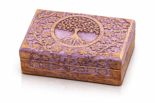 Handmade Wooden Jewelry & Keepsake Box, Decorative Storage Box, 8 x 5 Inch Violet Wash Finish