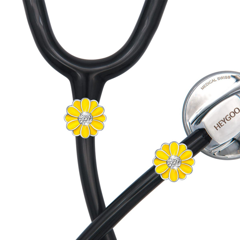 [Australia - AusPower] - 2 Pack Sunflower Bling Stethoscope Charms, Unique Stethoscope Id Name Tag for Doctor Nurse Christmas Gift 