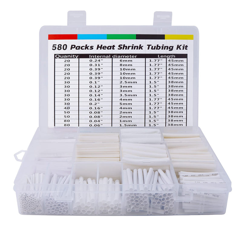 [Australia - AusPower] - ASHINER 580PCS Durable Heat Shrink Tubing Kit - Ideal for Electric Insulation and Repairs with Convenient Storage Case, White 