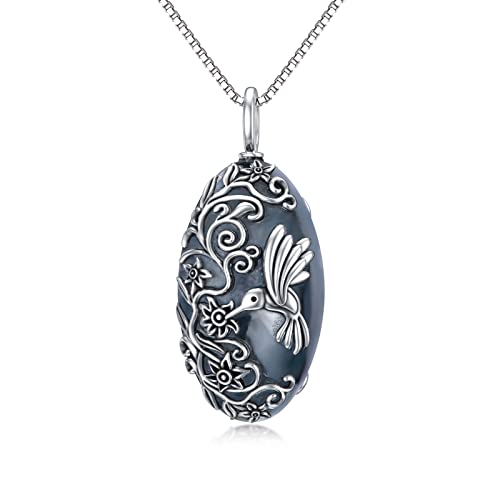 TOUPOP Hummingbird Urn Necklace for Ashes for Women 925 Sterling Silver Cremation Jewelry for Ashes for Men Cremation Keepsakes Pendant Memorial Necklace for Ashes of Loved One w/Funnel Filler