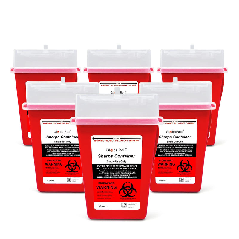 [Australia - AusPower] - Sharps Container 1 Quart, 6 Pack Biohazard Needle Disposal Container Small Syringe Disposal Container, Professional Sharps Disposal Container for Home and Travel Use 
