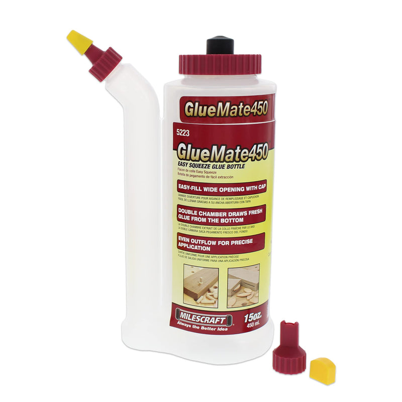 [Australia - AusPower] - Milescraft 5223 Glue Mate 450-15oz. (450ml) Precision Wood Glue Bottle - Anti-Drip - Dowel and Biscuit Tips Included - Easy Flow Multi-Chamber Design - Ideal for Woodworking 