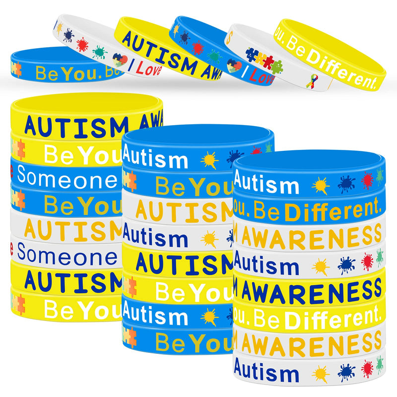[Australia - AusPower] - Chivao 36 Packs Autism Awareness Wristbands Unisex Puzzle Pieces Silicone Bracelets Motivational Wristband Silicone with Inspirational Messages for Adult Woman Man Teens 