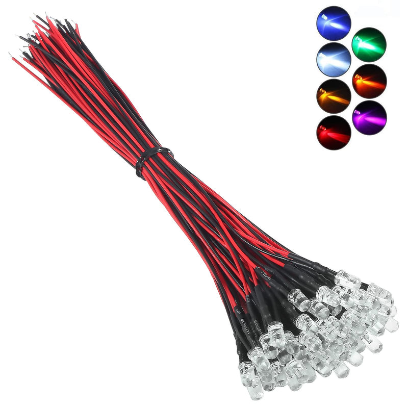 [Australia - AusPower] - 50pcs 5mm LED Lights - 12V White Color, Ultra Bright, Clear Lens, Small LED Lamps for DIY Lighting, Science Experiments 