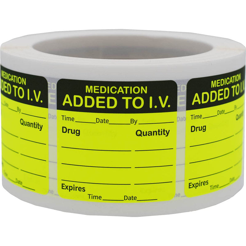 Medication Added to I.V. Veterinary Labels 2 x 2 Inch 500 Total Stickers