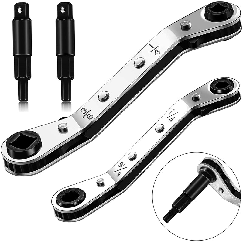 [Australia - AusPower] - Hvac Service Wrench Tools:3/16” to 3/8” 5/16'' x 1/4''Air Conditioner Valve Ratchet Wrench with 2 Hexagon Bit Adapter Kit for Air Refrigeration and Equipment Repair Tools Clearance 2 Wrench + 2 Hexagon Bit 