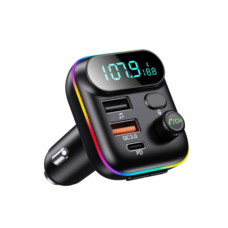 [Australia - AusPower] - Bluetooth Adapter for Car, Wireless FM Radio Transmitter, Wireless Bluetooth 5.0, MP3 Music Player, QC3.0 + PD 20W USB Car Charger, 7 Colors LED Backlit 