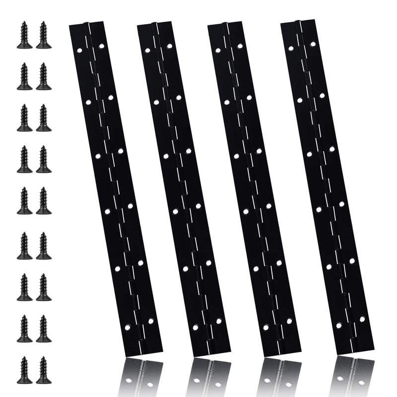 [Australia - AusPower] - 4PCS Black Piano Hinge 12 Inch Heavy Duty Stainless Steel Continuous Hinges with Mounting Screws for Boat Cabinets Storage Box, 0.04" Leaf Thickness 1.2" Open Width 