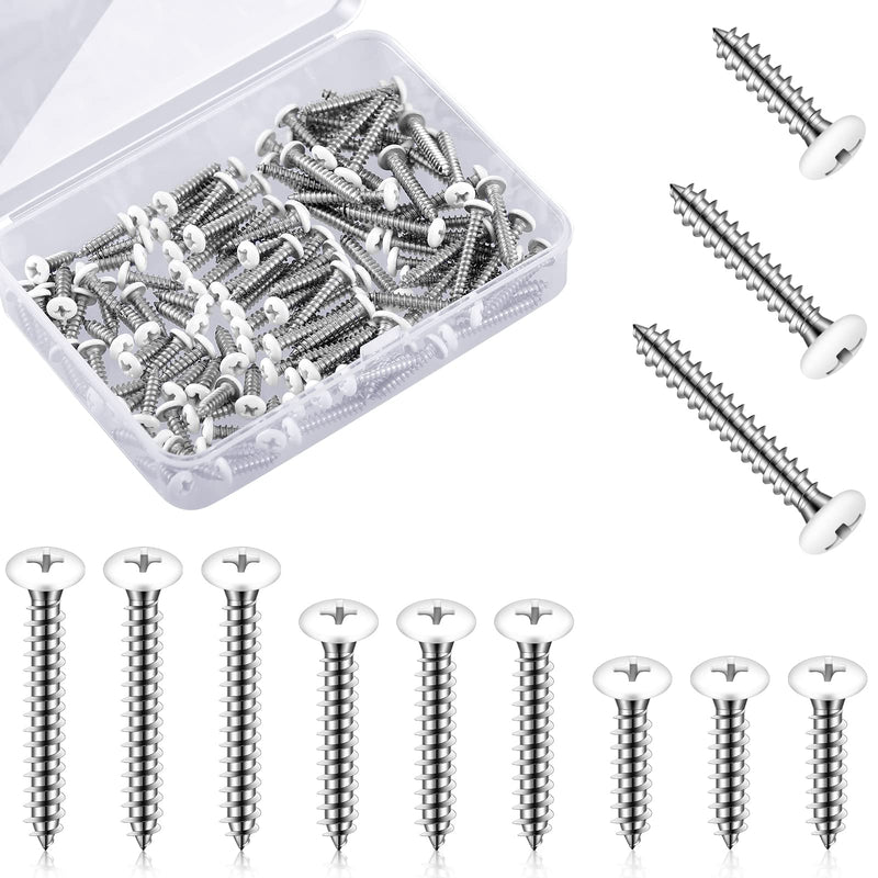 [Australia - AusPower] - 120 Pcs #8 White Head Screws Covers Wood Screws White Painted White Wood Screw Stainless Steel Wall Plate Screw Self Tapping Screw for Wall Plates Switches Covers Replacement, 3 Sizes 
