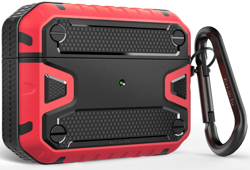 [Australia - AusPower] - Koaichi Compatible with AirPods Pro(2nd Generation/1st Generation), Full-Body Rugged Hard Shell Protective Case Cover with Keychain Designed for AirPods Pro (2022/2019), Black/Red 