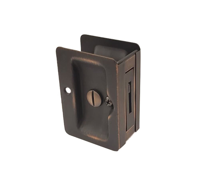 QCAA Premium Quality Solid Brass Rectangular Pocket Sliding Door Pull, Privacy Lock, 3-1/4''X2-1/4'', Aged Classic Bronze, 1 Pack, Made in Taiwan 1 Pack(Privacy Lock)