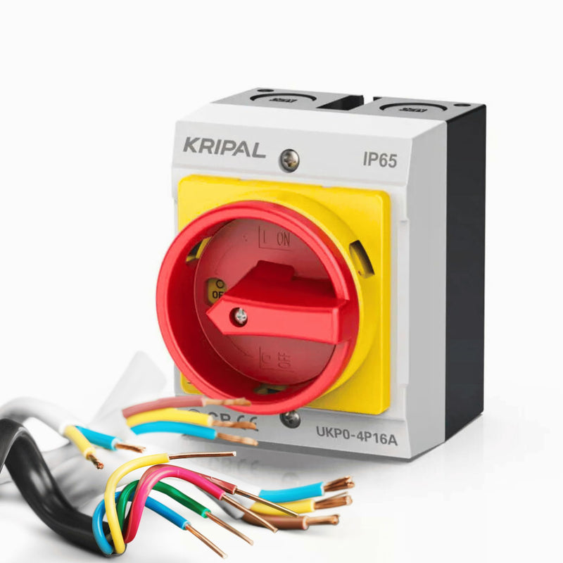 EKABEL24 Main Switch with Housing and Emergency Stop Function, Reliable Circuit Breaker for Electrical Installations, Toggle Switch, Surface-Mounted Switch, 16A 4-Pin
