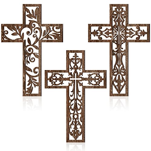 Yookeer 3 Pcs Wooden Cross Wall Decor Cross Hanging Handmade Antique
