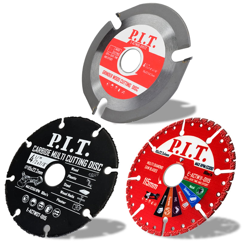 [Australia - AusPower] - P.I.T. 3-in-1 Set 4 1/2 Inch Cut Off Wheel for Wood/Metal/Marble/Plastic-4 1/2 Metal Cutting Blade for 7/8 Inch Arbor Angle Grinder, Cutting Disc 4.5 Inch - 115 mm (3PCS) 4 ½ Inch (115 mm)-3-in-1 Set 3-in-1 Set Cut-Off Wheels 