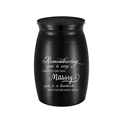 3 Inches Small Keepsake Urn for Ashes Mini Aluminum Urn for Human Ashes Cremation Funeral Ash Holder - Remembering You is Easy I DO IT Every Day. Missing You is a Heartache That Never GOES Away. Black