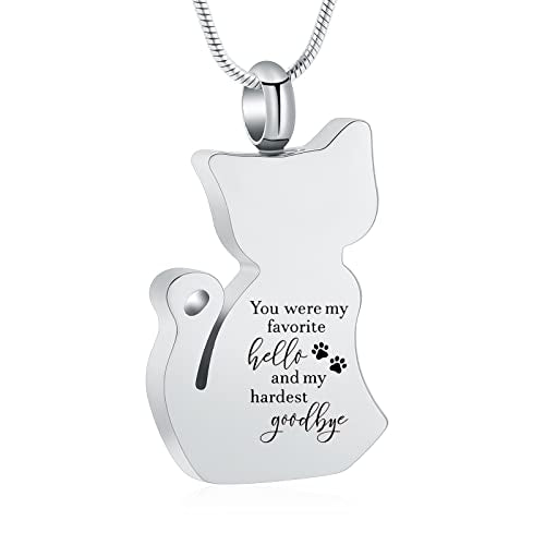 zeqingjw Cat Cremation Jewelry Urn Necklace for Ashes for Pet Loss,Funeral Ashes Keepsake Pendant Memorial Jewellery for Women Men Silver