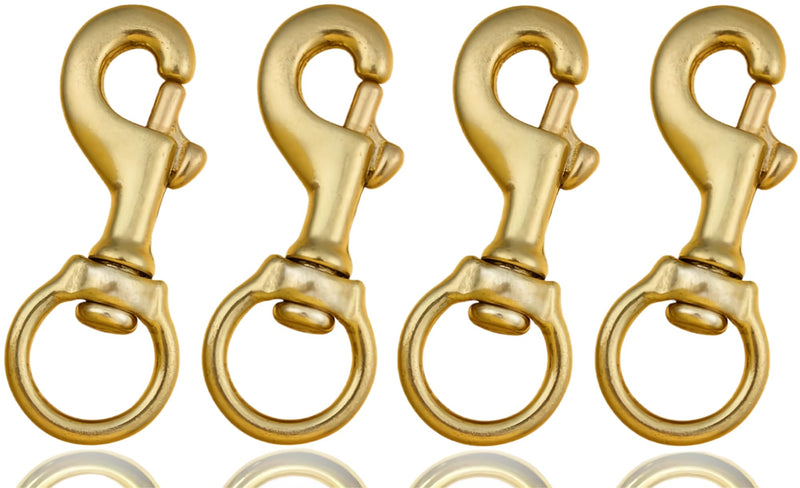 [Australia - AusPower] - 3-1/4 Inch Heavy Duty Solid Brass Swivel Bolt Snap Hooks 7/8 Inch Swivel Eye Single Ended Scuba Diving Clips Keychain Holder for Dog Collar, Pet Leash, Flag Halyard and More (4 Pieces) 